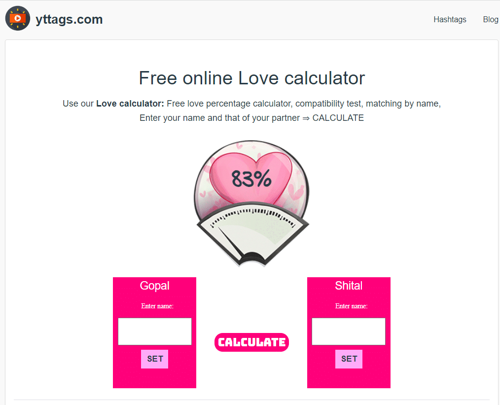 Love Tester - Calculate Love Percentage