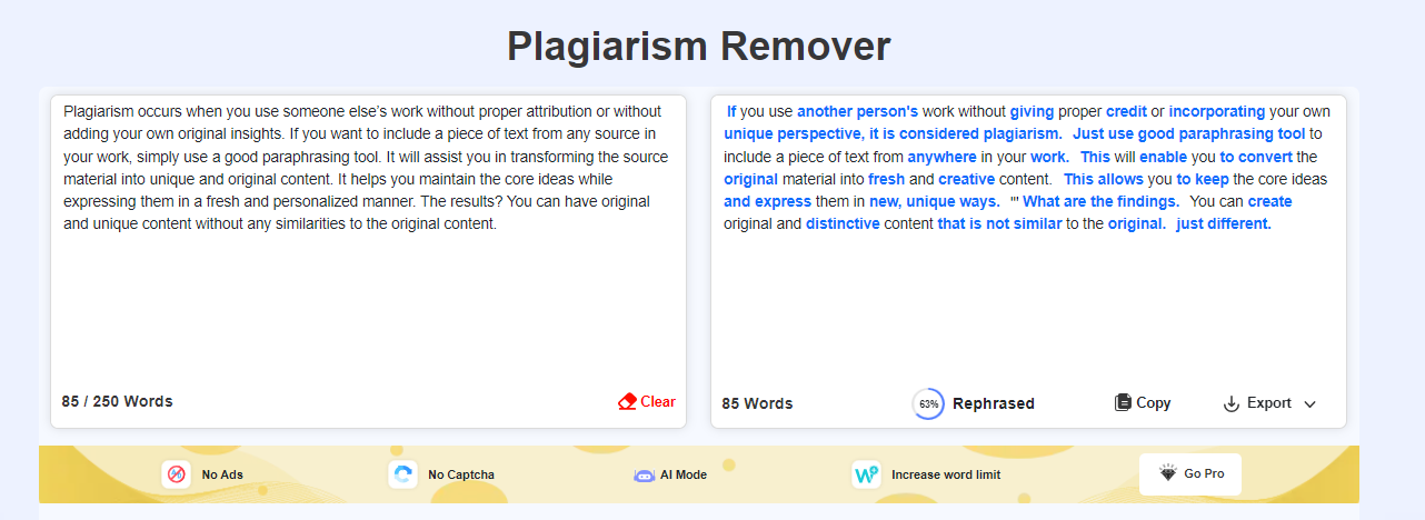 Rephraser Removes Plagiarism from Text