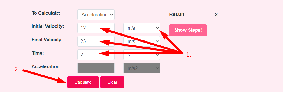 Acceleration Calculator Step 2