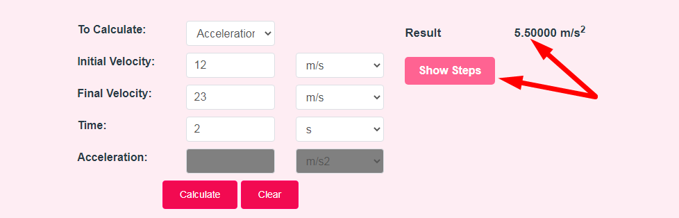 Acceleration Calculator Step 3