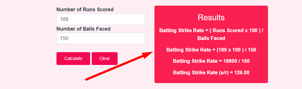 Batting Strike Rate Calculator Step 3