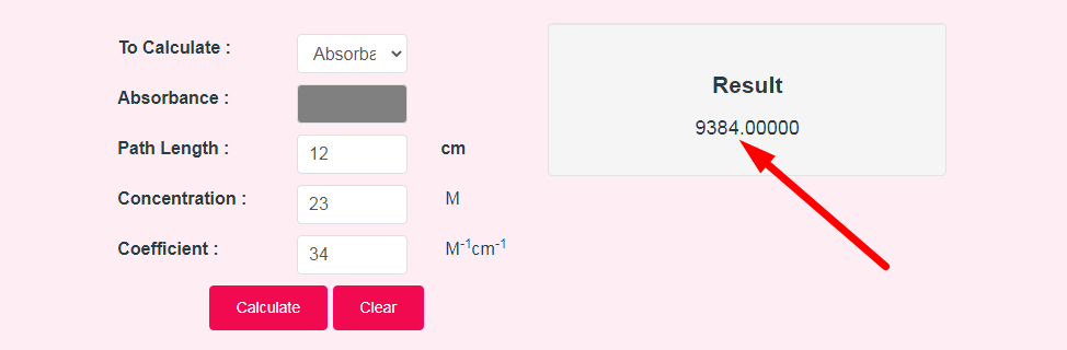 Beer Lambert Law Calculator Step 3
