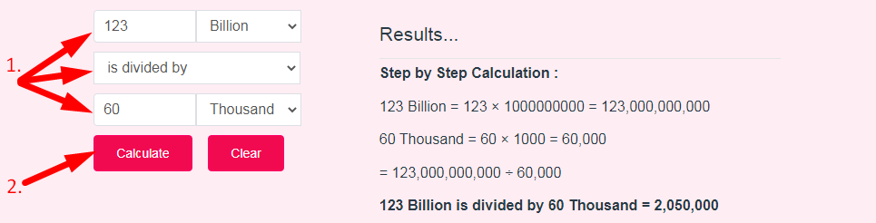 Billion, Million, Trillion Calculator Step 2