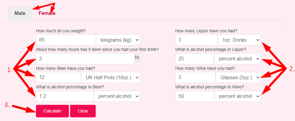 Blood Alcohol Content Calculator Step 2