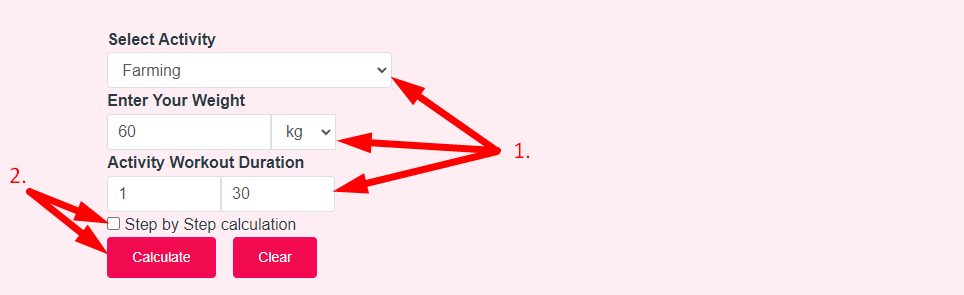 Calories Burned calculator Step 2