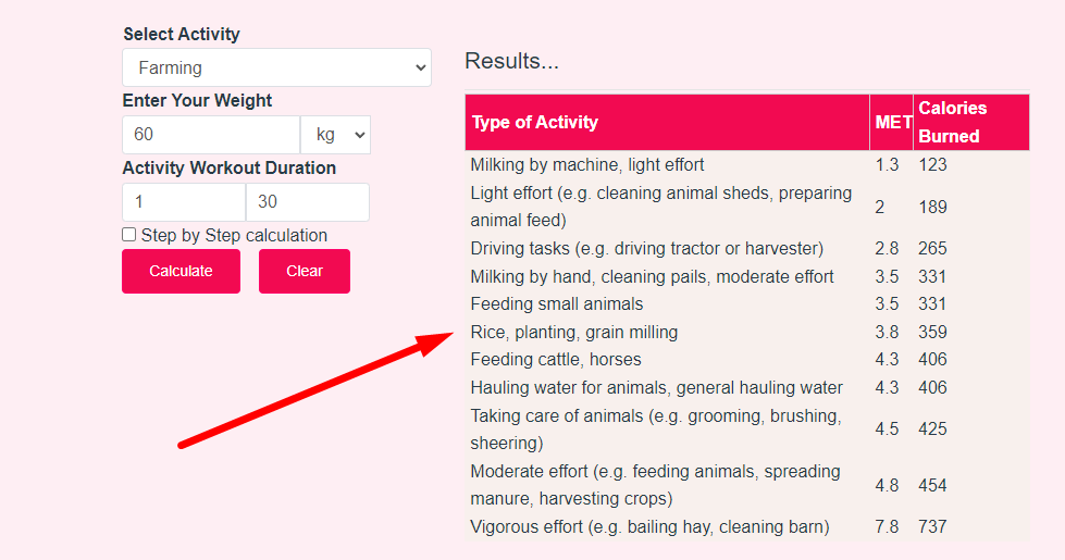 Calories Burned calculator Step 3