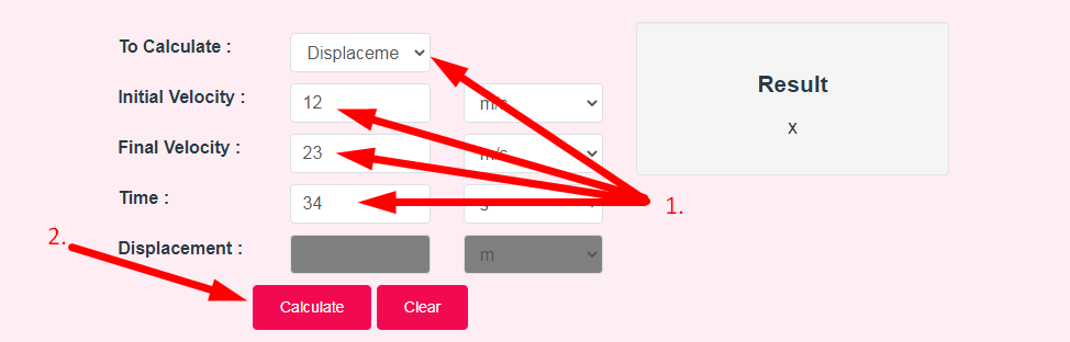 Displacement Calculator Step 2