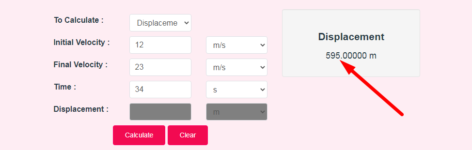 Displacement Calculator Step 3