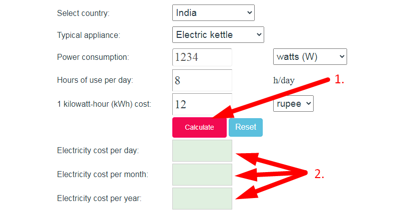 Free online Electricity Bill Calculator Step 3