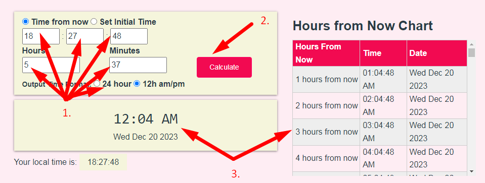 Hours from Now Calculator Step 2