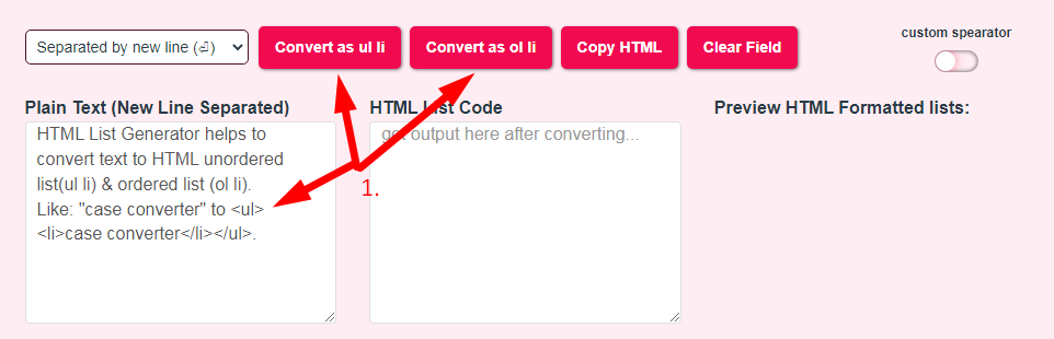 HTML List Generator Step 2