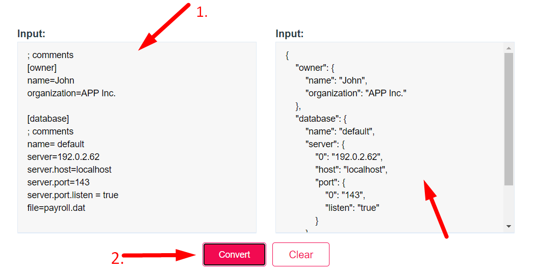 INI to JSON Converter Step 2