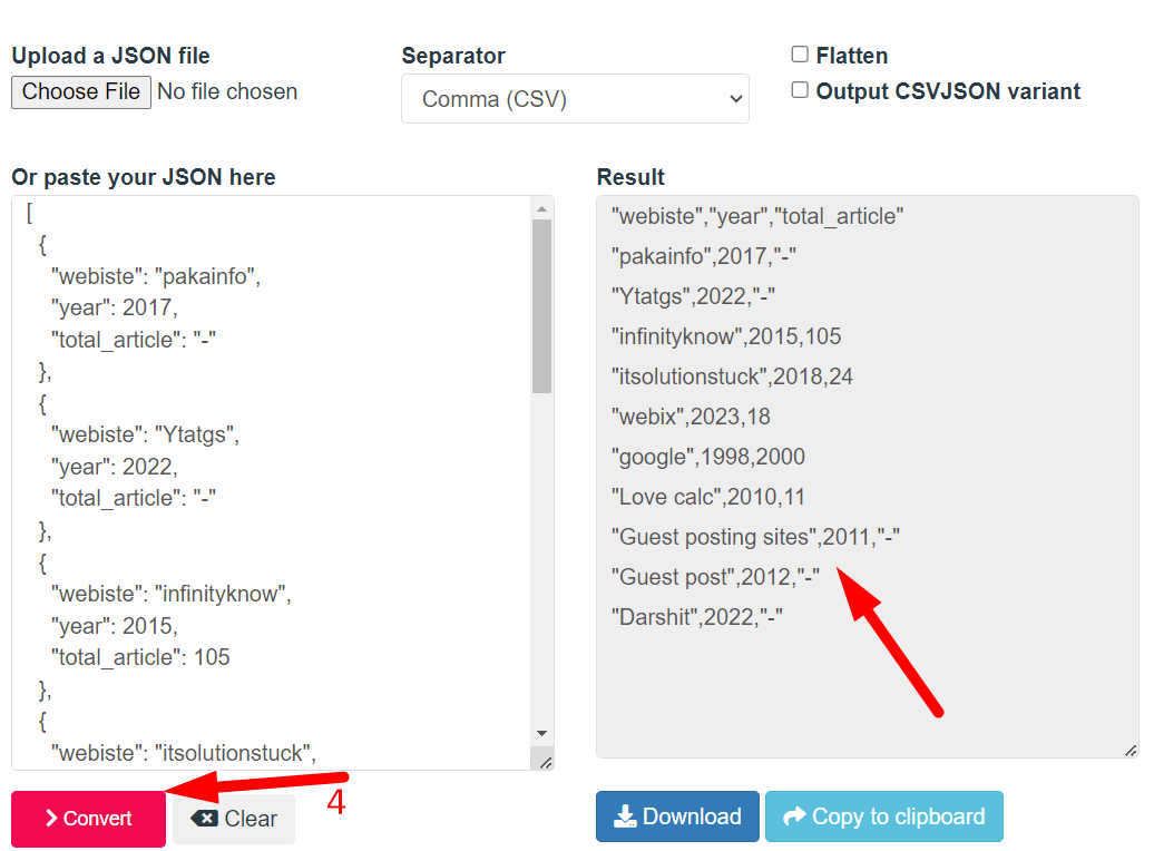 JSON To CSV Converter Step 3