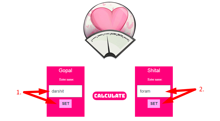 Free online Love calculator Step 2