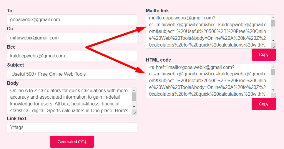 Mailto link Generator Step 3