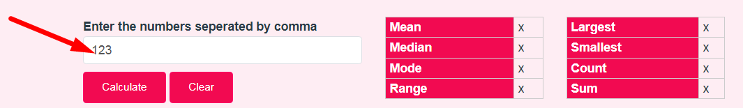 Mean, Median, Mode, Range Calculator Step 2
