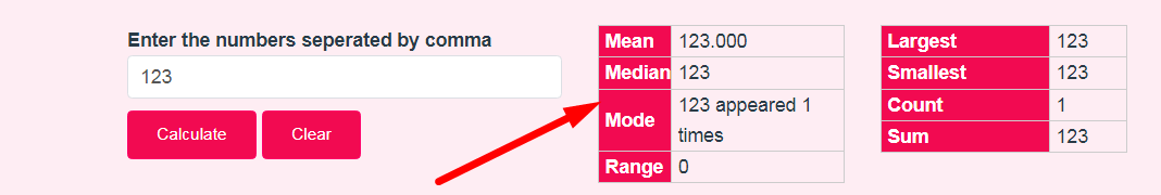 Mean, Median, Mode, Range Calculator Step 3