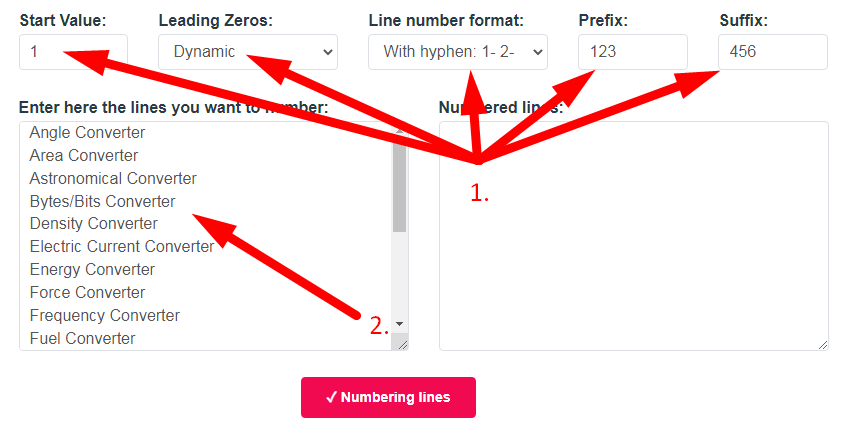 Numbering lines Step 2