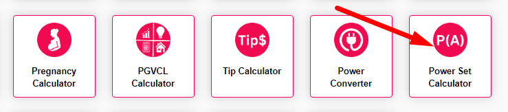 Power Set Calculator Step 1