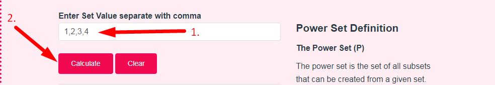 Power Set Calculator Step 2