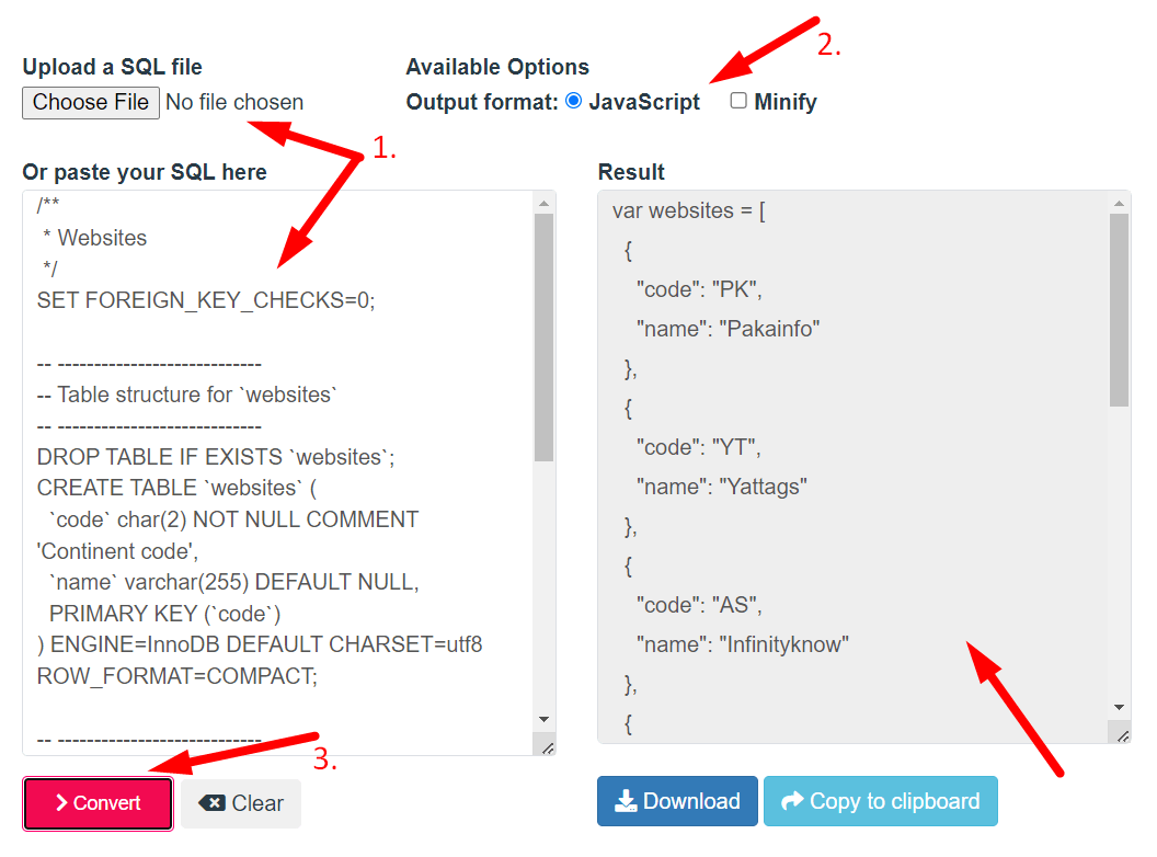 SQL To JavaScript Converter Step 2