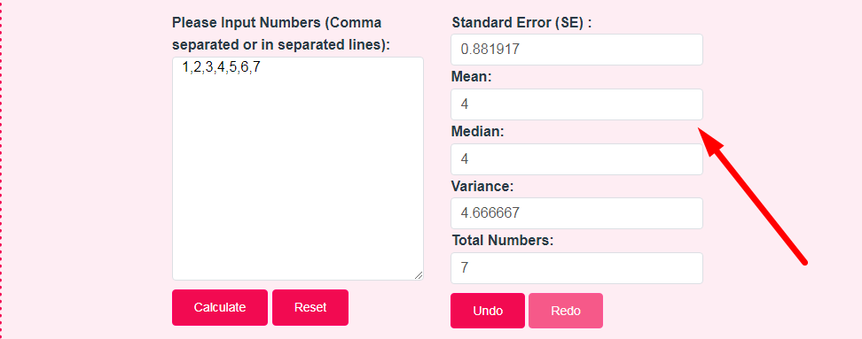 Standard error Calculator Step 3