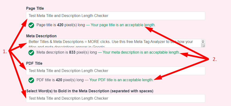 Test Meta Title and Description Length Checker Step 2