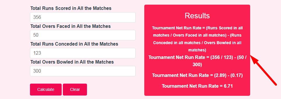 Tournament Net Run Rate Calculator Step 3