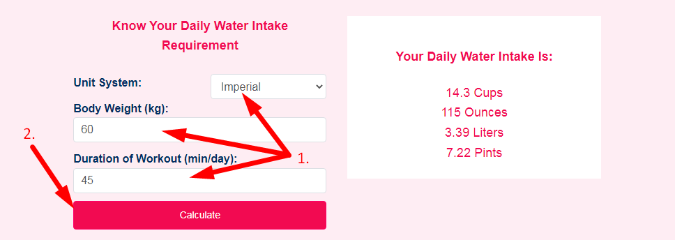 Daily Water Intake Calculator Step 2