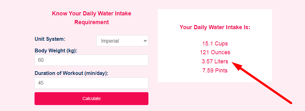 Daily Water Intake Calculator Step 3